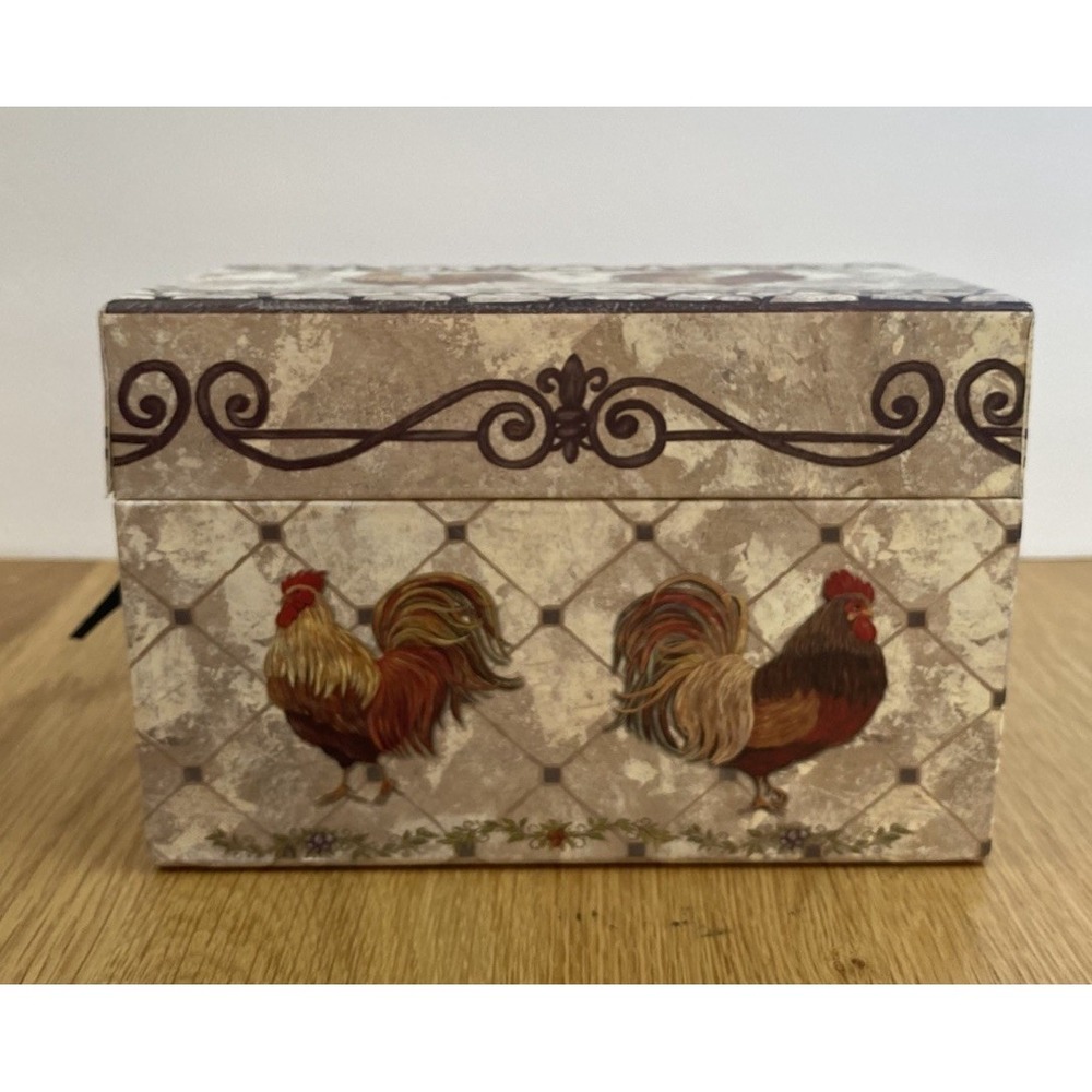 Vintage Jo Moulton Rooster Recipe Box Country Farmhouse Kitchen